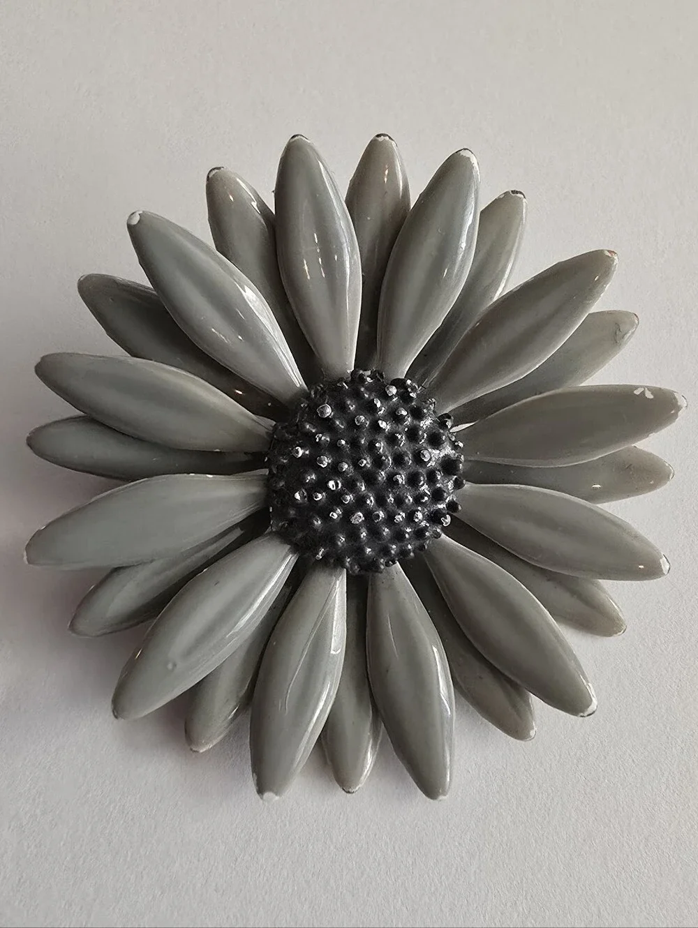 Vintage flower brooch tone floral pin enamel grey gray